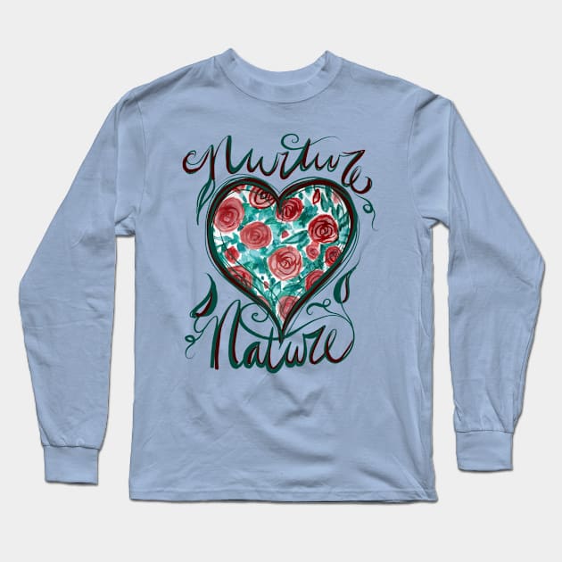 Nurture Nature Watercolor Heart Long Sleeve T-Shirt by bubbsnugg